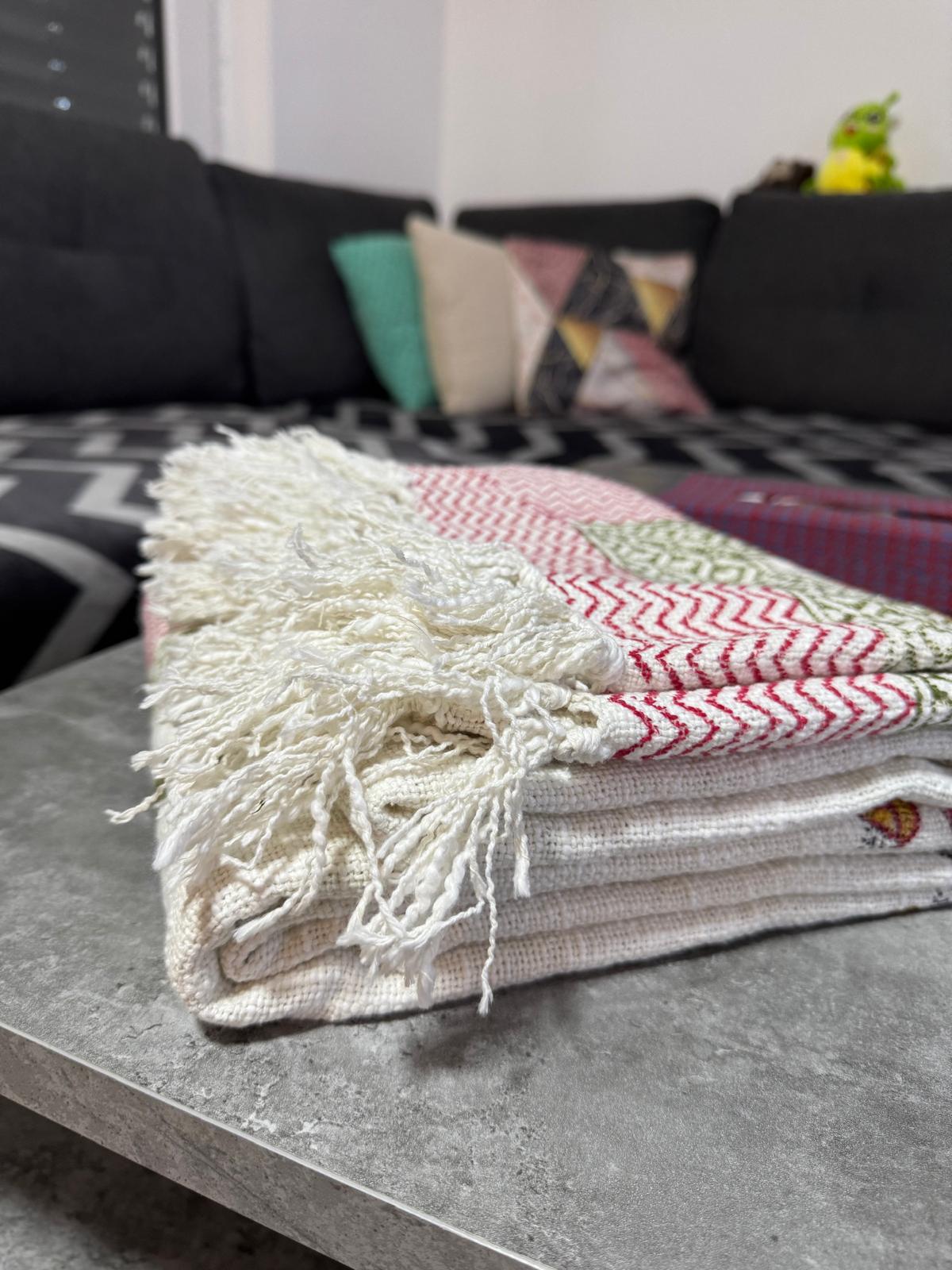 Boho Sofadecke 230×135 cm, Handbedruckte Blockprint Baumwolle aus Indien